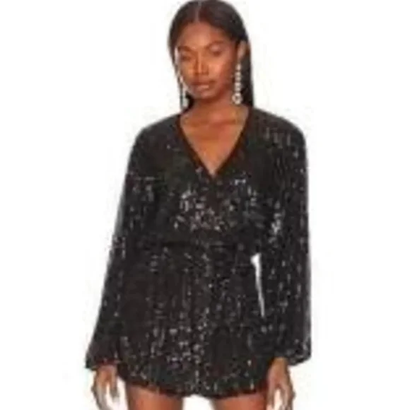 JAYGODFREY Black Sequin Belted Romper Size 6 Nwt